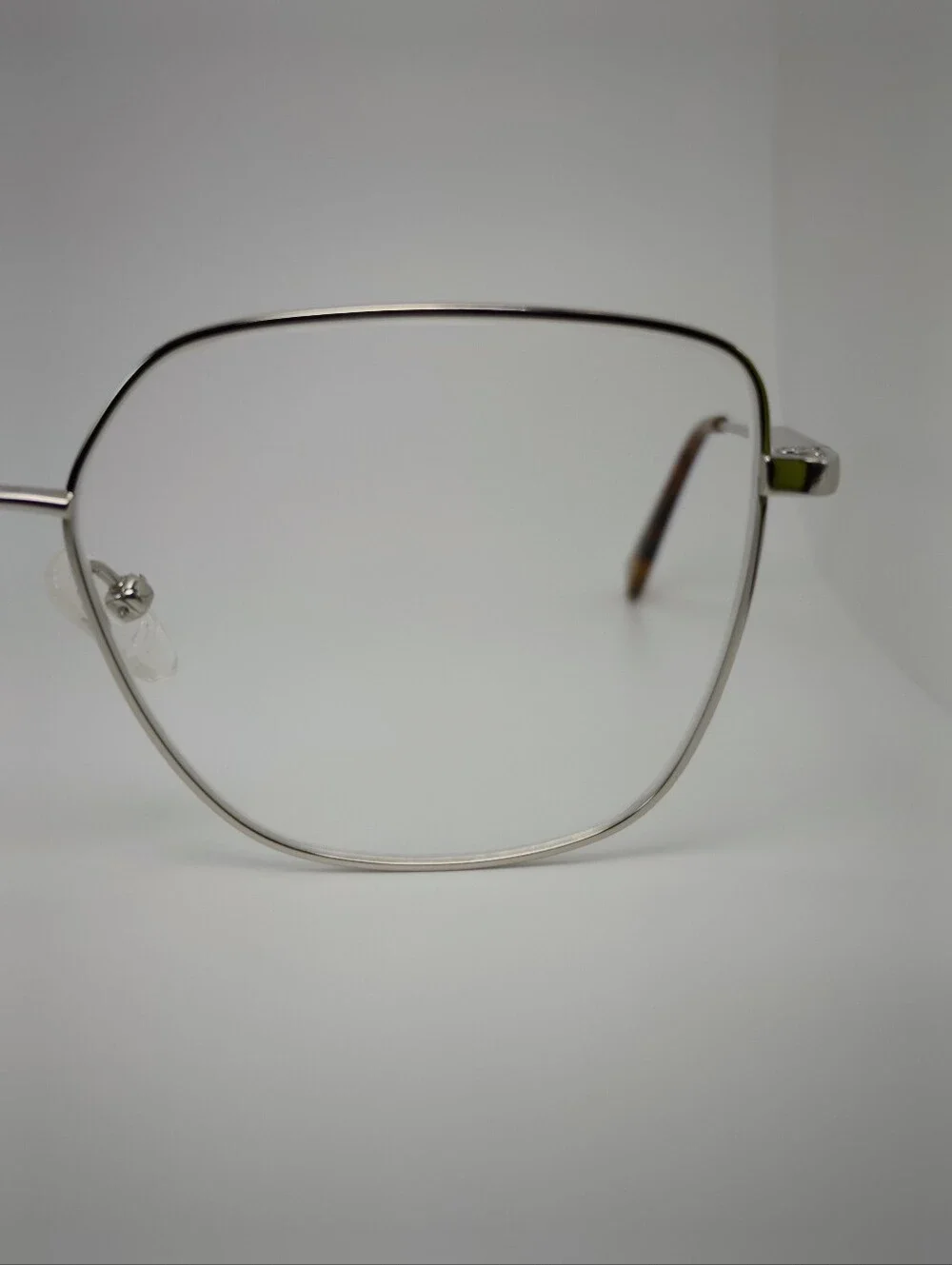 Bessie. Titiaium. Women's Oversized Square Metal Frame Glasses in Chrome.